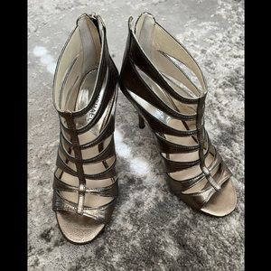 Michael Kors Pewter Metallic Caged Gladiator Heels Sandals